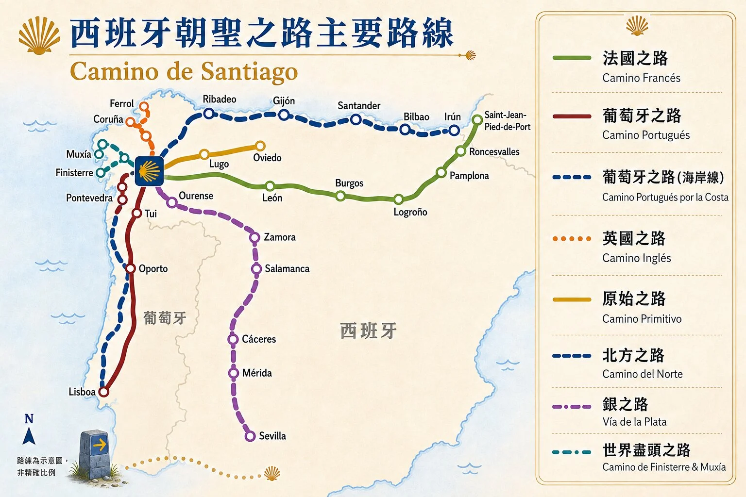 西班牙朝聖之路主要路線