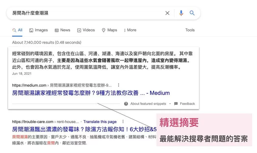 精選摘要(Featured Snippet)範例