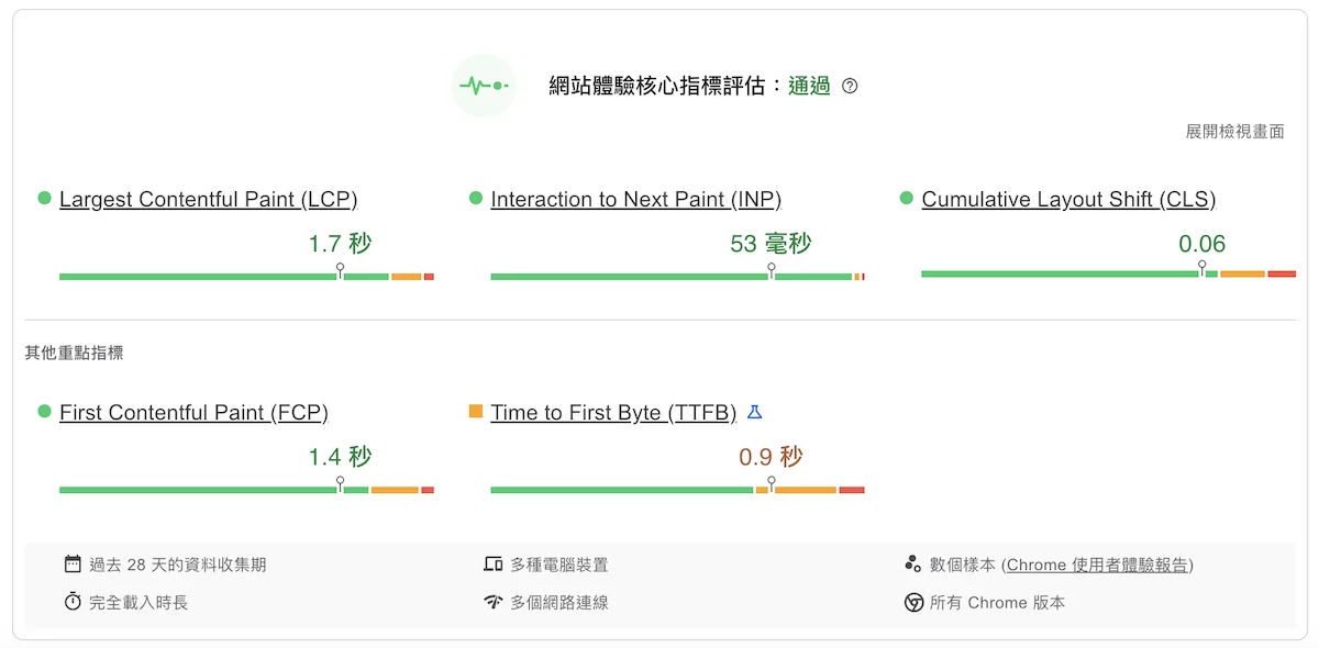 Pagespeed Insight 檢查結果