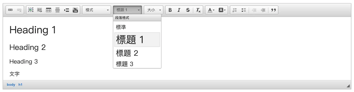 在 HTML 編輯器中使用 Heading 元素